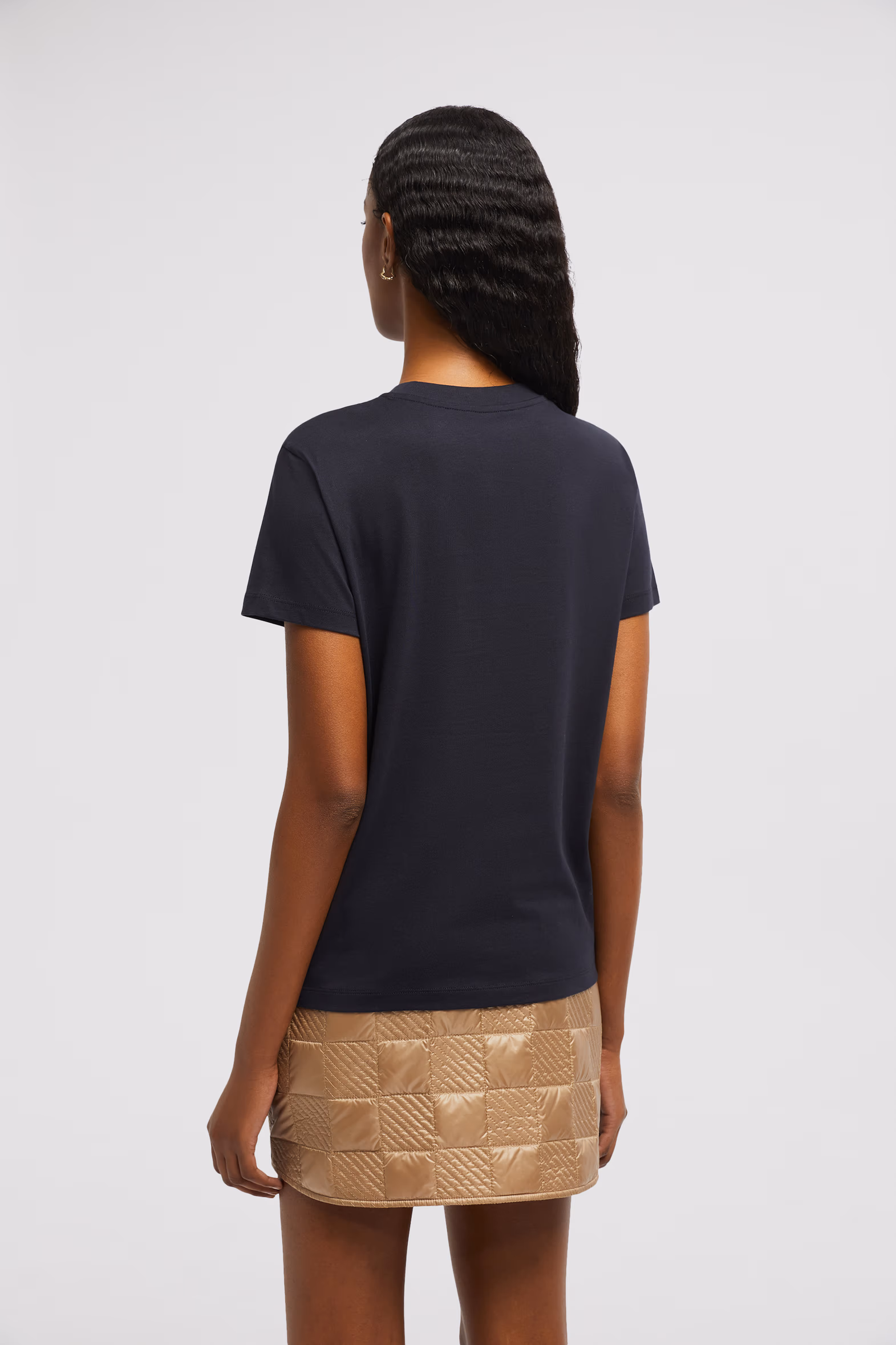 Embroidered Logo Cotton T-Shirt Women Night Blue Moncler 5